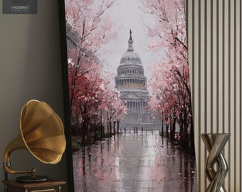 Cherry Blossom Dome Canvas Print | Romantic Cityscape Wall Art, Architectural Decor