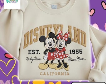 Embroidered Vintage Disneyland Est. 1955 Sweatshirt, Disneyland California Sweatshirt, Mickey and Minnie Sweatshirt, Disney Trip Shirt
