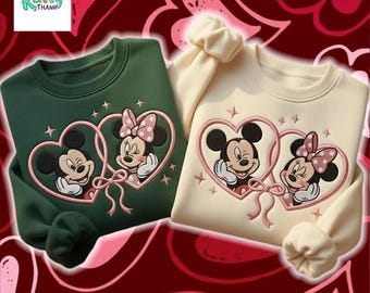Mickey and Minnie Couple Embroidered Sweatshirt, Disney Valentine Sweatshirt, Disneyland Couple Shirts, Matching Disney Sweatshirts