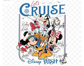 ディズニークルーズPNG、ミッキー＆ミニーセーラークリップアート、レッツクルーズディズニーウィッシュデザイン、ドナルド、デイジー、グーフィー、プルートPNG、バケーション昇華ファイル