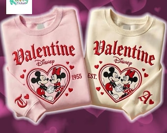 Embroidered Mickey and Minnie Valentine Sweatshirt, Disney Couple Sweatshirt, Disneyland Shirt, Disney Trip Shirt, Valentine's Day Gift