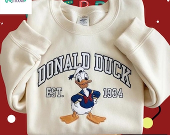Embroidered Vintage Donald Duck Sweatshirt, Donald Duck Est 1934 Sweatshirt, Donald Sweatshirt, Disney Sweatshirt, Disney Trip Sweatshirt
