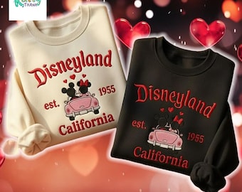 Embroidered Vintage Disneyland est 1955 Sweatshirt, Mickey and Minnie Couple Sweatshirt, Disneyland Couple Shirts, Matching Disney Shirts