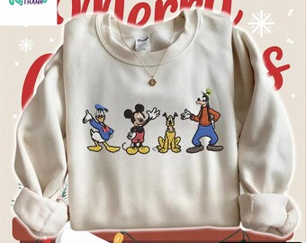 EMBROIDERED Mickey Mouse Friends Sweatshirt, Disney Characters Crewneck, Vintage Cartoon Sweater, Mickey Pluto Goofy Donald Shirt