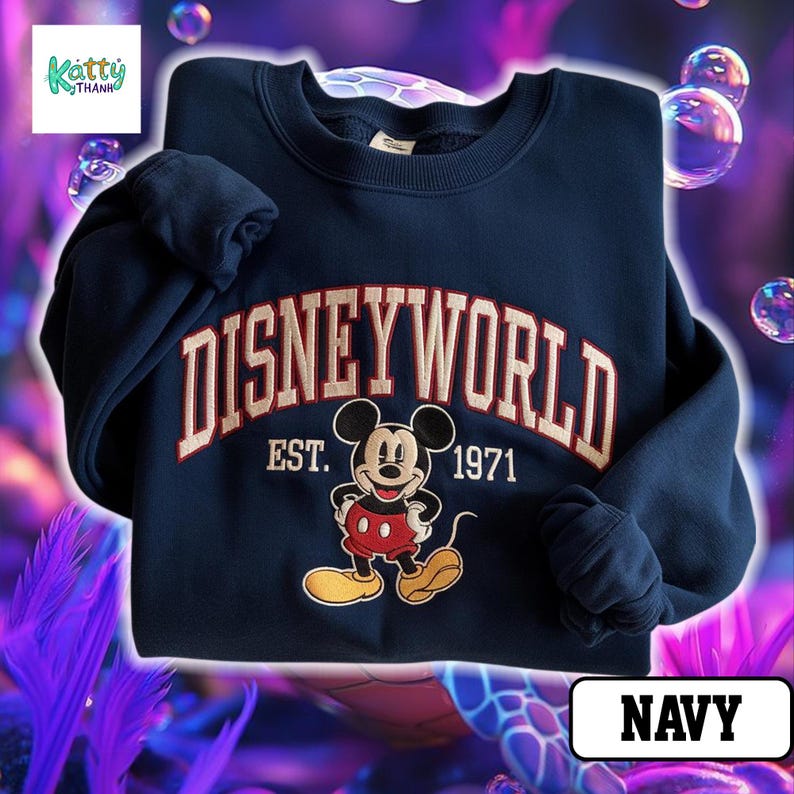 Disney World Embroidered Sweatshirt, Mickey Mouse EST 1971 Sweater, Vintage Disney Tee, Disney Trip Shirt, Walt Disney World Shirt image 2