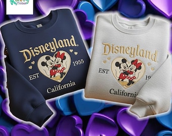 Embroidered Mickey and Minnie Couple Sweatshirt, Vintage Disneyland Est 1955 Sweatshirt, Disneyland Couple Sweatshirt, Valentine Day Gift