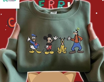 EMBROIDERED Mickey Mouse Friends Sweatshirt, Disney Characters Crewneck, Vintage Cartoon Sweater, Mickey Pluto Goofy Donald Shirt