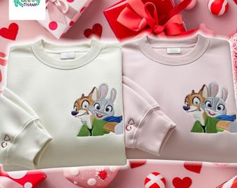 Custom Nick And Judy Disney Embroidered sweatshirt, Zootopia matching couple T-shirt, Anniversary or Valentine gift