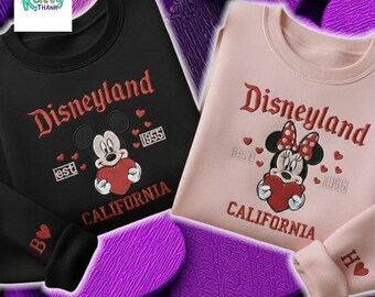 Embroidered Vintage Disneyland California est 1955 Sweatshirt, Mickey Minnie Couple Shirt, Disney Valentine Sweatshirt, Couple Disney Shirts