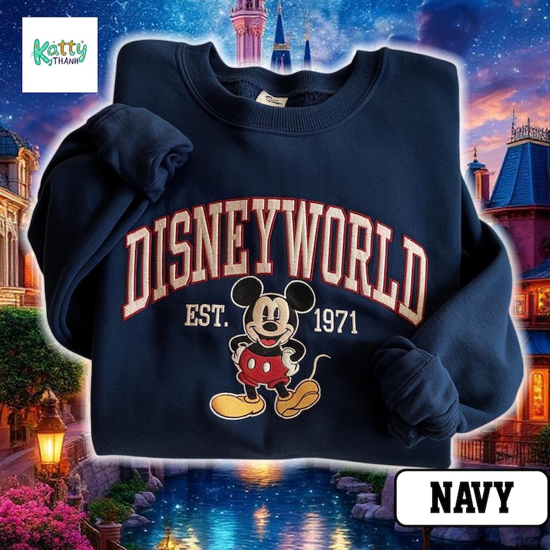Disney World Embroidered Sweatshirt, Mickey Mouse EST 1971 Sweater, Vintage Disney Tee, Disney Trip Shirt, Walt Disney World Shirt image 1
