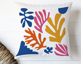 Funda de almohada con estampado de arrecife de coral costero y algas marinas