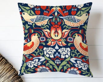 Funda de cojín con diseño floral de pájaro, estilo botánico de arte popular