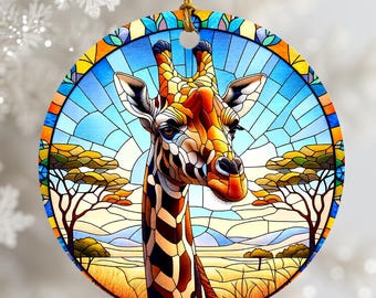 Ornamento in ceramica con vetrate colorate a forma di giraffa, decorazione per albero di Natale con animali del safari africano, regalo colorato con animali selvatici