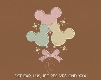 Disney Coquette Mickey Balloons Embroidery Design, Magical Kingdom Embroidery Design, Cartoon Embroidery Design, Instant Download, 5 Size