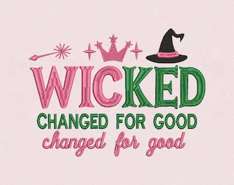Wicked Changed For Good Embroidery Design, Wicked Musical Inspired Embroidery File, Witch Hat Crown Magic Wand Pattern, Instant Download