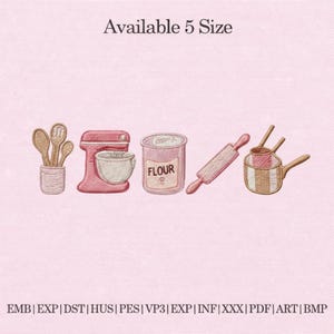 Baking Tools Embroidery Design Bundle, Kitchen Mixer Flour Rolling Pin Machine Embroidery Files, Cute Baker Shirt Pattern Instant Download