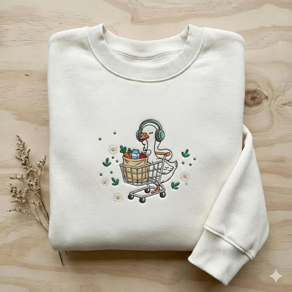 Cute Goose Embroidery File, Shopping Goose Design with Headphones, Funny Goose Machine Embroidery