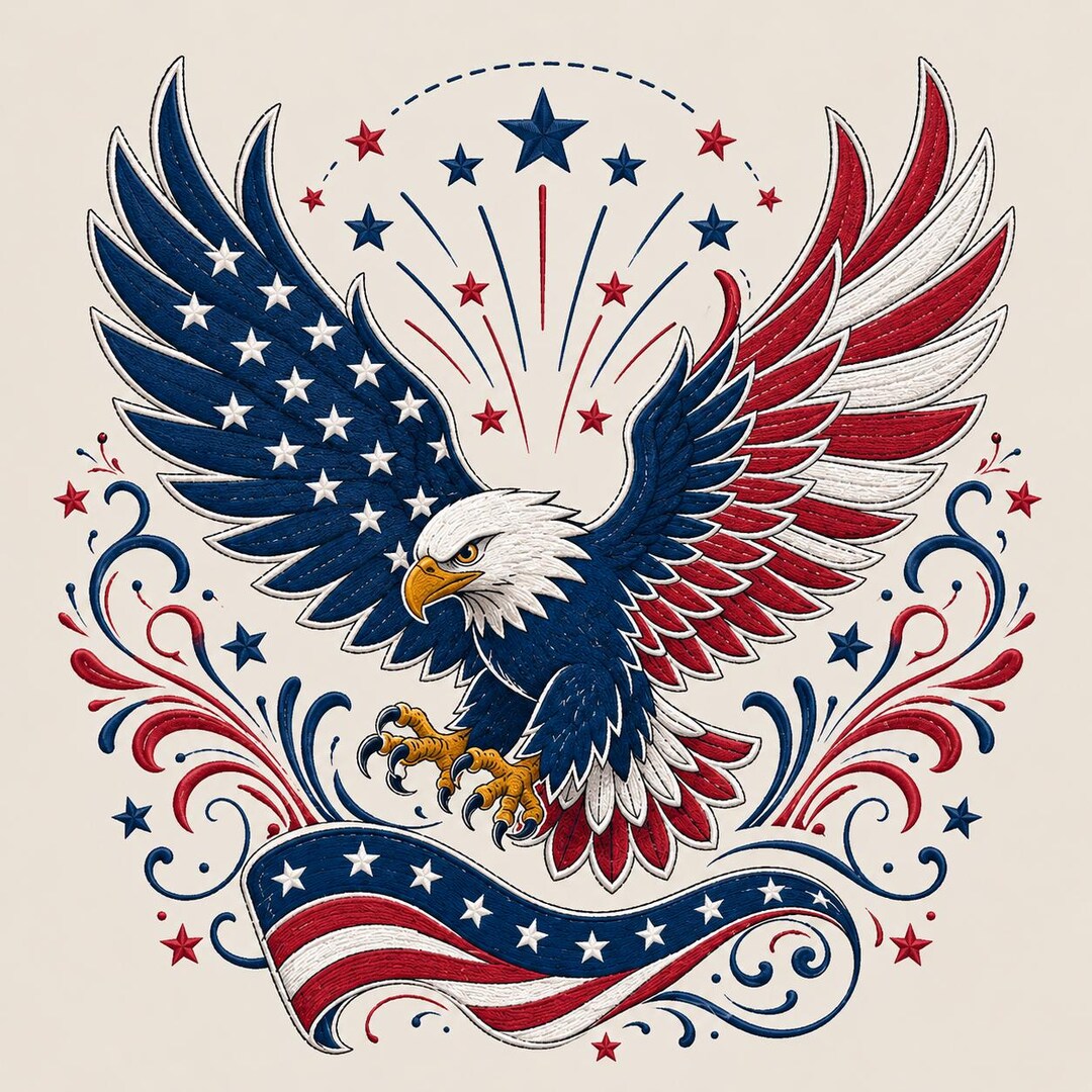 Patriotic Eagle Embroidery Design, USA Flag Bald Eagle Machine ...