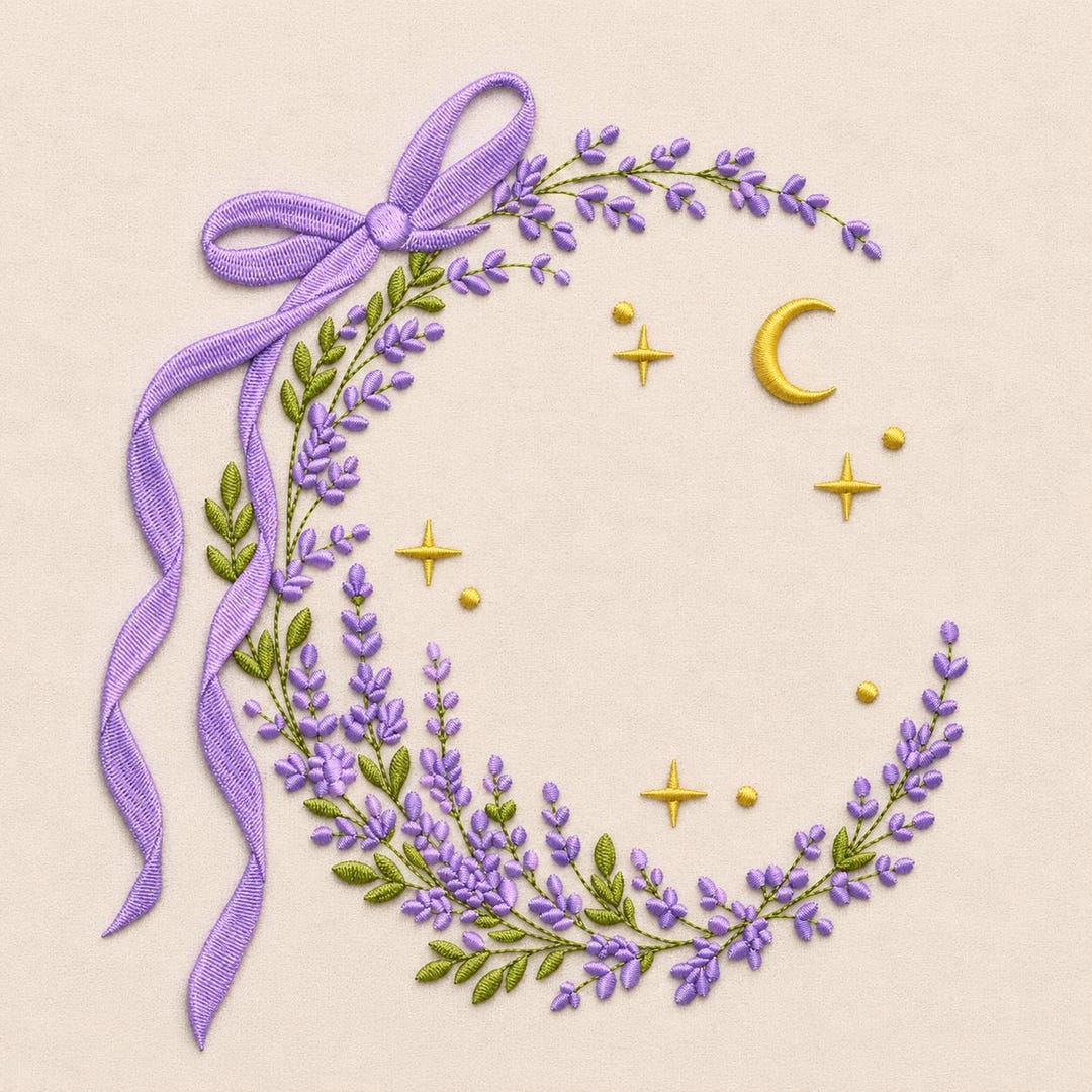 Lavender Moon Wreath Embroidery Design, Floral Bow Frame Machine ...