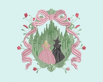 Embroidered Coquette Bow Wicked Design, Glinda and Elphaba Design, Retro Wizard of Oz Crewneck, Defying Gravity Outfit, Broadway Gift
