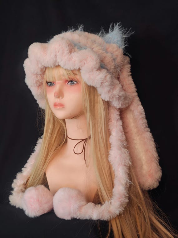 Pastel Pink Faux Fur Bunny Bonnet | Handmade Kawaii Cosplay  display picture 1