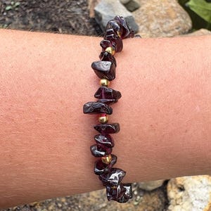 Handmade Garnet Bangle , Boho Stackable Gemstone Bracelet, Grarnet Birthstone Arm cuff