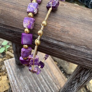 Hand Wire Wrapped Purple Sea Sediment Jasper Bangle Set, Boho Stackable Gemstone Bracelets