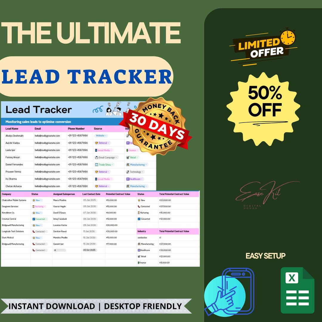 Excel Lead Tracker Template – Sales CRM Spreadsheet for Client ...