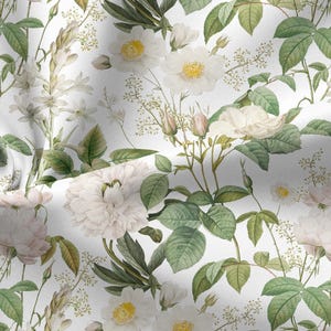 English Tea Rose Spandex & Sheer Mesh Fabric by the Yard: 4-Way Stretch Vintage Cream Floral Knit