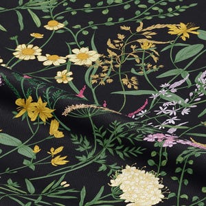 Tecido Carvico Dark Herb Meadow em elastano e malha transparente, vendido por metro: Tricô gótico com elasticidade em 4 direções, estilo bruxa.