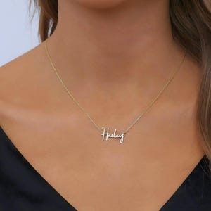 Gepersonaliseerde sterlingzilveren handtekeningketting: aangepast handgeschreven naamsieraad, zilveren naamplaatjehanger voor dames