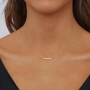 Halsband med små bokstäver i äkta guld: 8K-14K personligt handskrivet choker-smycke med namn, present till henne