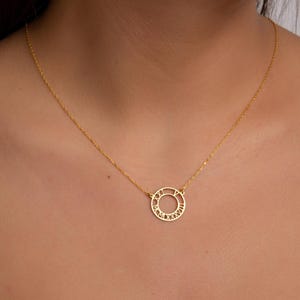 Personalized Roman Numeral Disc Necklace: Custom Sterling Silver Roman Numerals Date Pendant, Moms Gift
