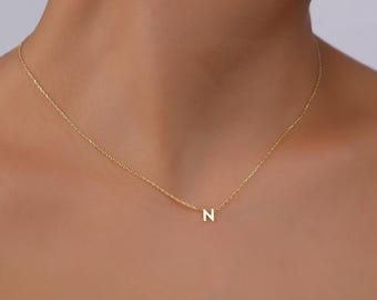 Personalisierte zierliche Initialen-Halskette: Sterlingsilber-Minimalist-Buchstabenschmuck, Muttertagsgeschenk