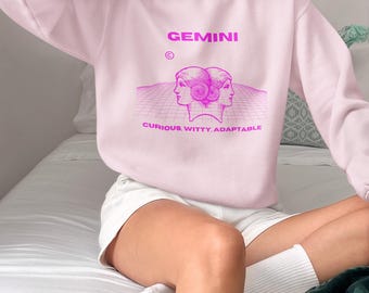 Felpa personalizzata con lo zodiaco, maglietta Gemelli, maglione con grafica astrologica, regalo di compleanno con oroscopo personalizzato