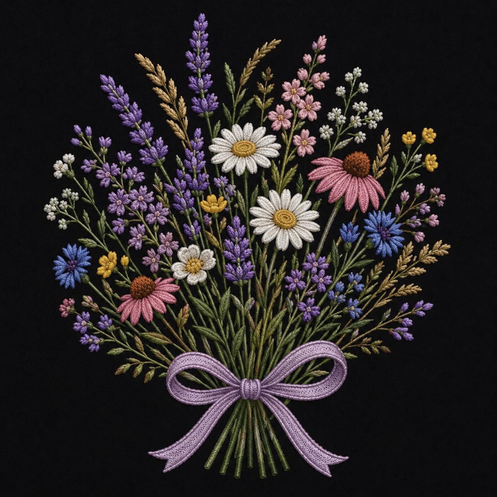 Wildflower Meadow Embroidery Design Lavender Daisy Botanical Cottage ...