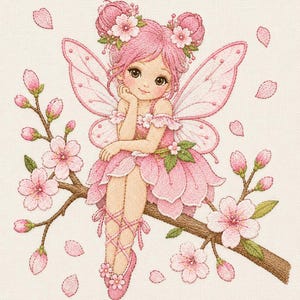 Cherryblossom Fairy Sakura Pixie Embroidery Design Digital Pattern