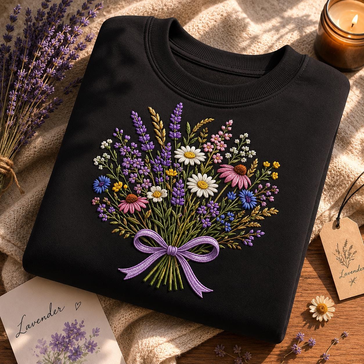 Wildflower Meadow Embroidery Design Lavender Daisy Botanical Cottage ...
