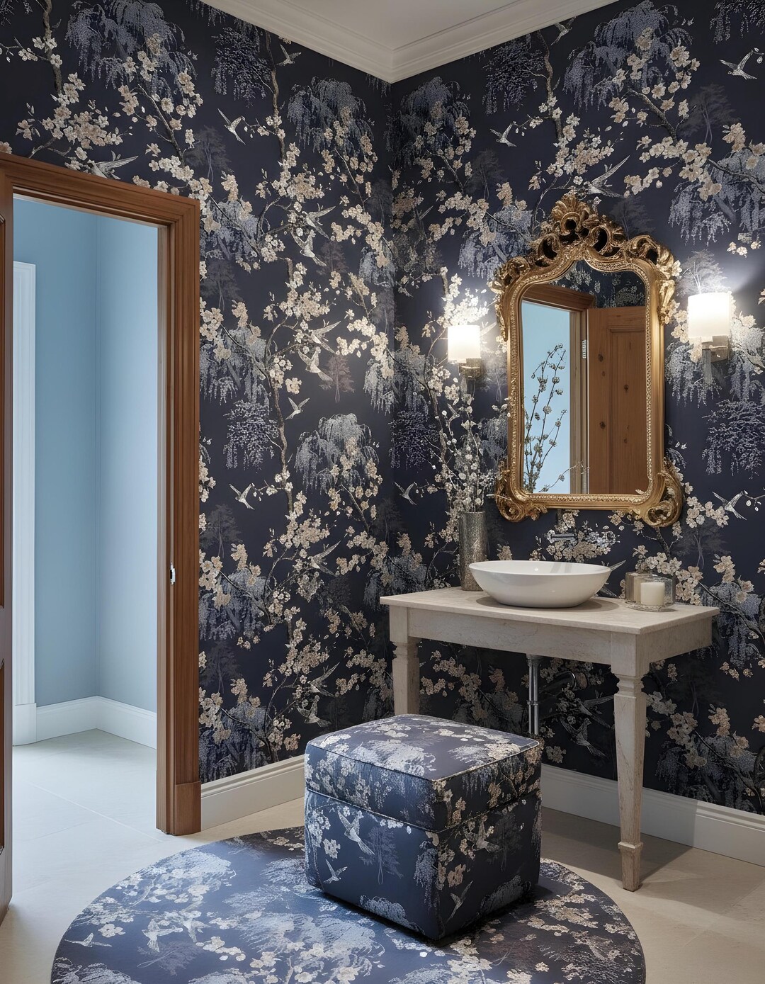 Cherry Blossom Wallpaper Birds Mural Chinoiserie Floral Wall Paper Peel ...