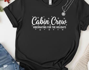 Chemise de Noël drôle pour le personnel de cabine T-shirt de Noël pour le personnel de cabine, pyjama assorti pour la famille, cadeau de vacances dans l'aviation, t-shirt graphique de voyage en famille