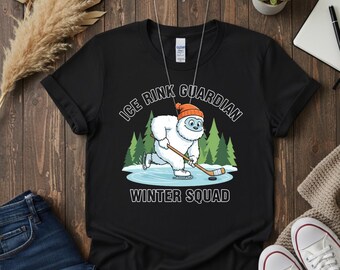 Chemise drôle de hockey yéti, t-shirt gardien de patinoire hiver escouade, cadeau pour fan de sports d'hiver, t-shirt graphique amateur de patinage