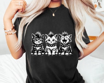 Funny punk cat t shirt Women's Punk Rock Kittens Heavy Metal Mohawk Alternative Cat Lover V-Neck edgy feline gift graphic tee