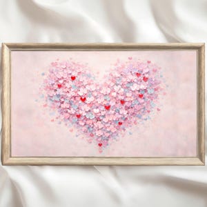 Frame TV Art Pink Pastel Heart Composed of Small Floral Shapes