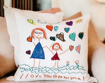 Personalized Kids Art Pillow Cover, Custom Drawing Keepsake