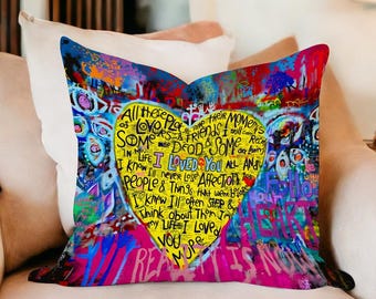 Graffiti Heart Quote Throw Pillow Cover, Pop Street Art Decor