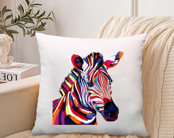 Colorful Zebra Throw Pillow Cover, Modern Animal Print Home Decor