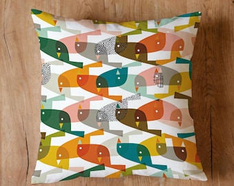Mid Century Modern Bird Throw Pillow Cover, Geometric Print