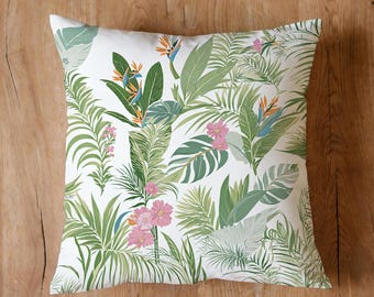 Funda de almohada de hoja de palma tropical, estampado botánico de jungla, 18 x 18 cm