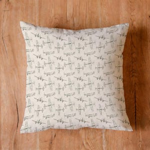 Airplane Sketch Pillow Cover, Aviation Nursery Decor, Kids Room Accent, 18x18 image 1