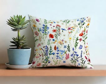 Wildflower Botanical Pillow Cover,Floral Cushion Case,Cottagecore Home Decor, Throw Pillow Cover, Spring Meadow Flowers, Gift For Her